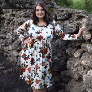 Flowey, Flowery, Mid-length, Long Sleeve Dress.